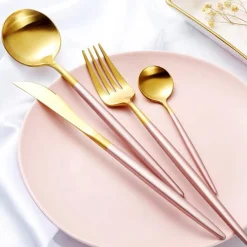 Altin 4 Piece Flatware Set - Pink and Gold