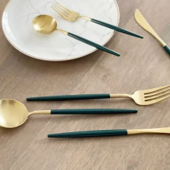 Altin Flatware Set – Forest Green & Brushed Gold