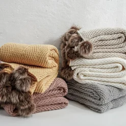 Chenille Throw with Pom Poms - 51