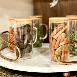 Hand Blown Glass & Bamboo Pitcher & Cups