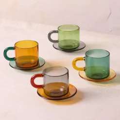 Niko Glass Espresso Cup & Saucer, Set of 4