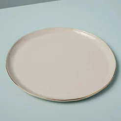 Tam Gold Rim Stoneware Plate, Pearl