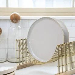 Tam Gold Rim Stoneware Plate, Pearl