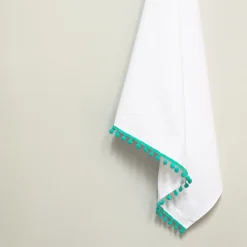 Teal Pom Pom Tea Towel