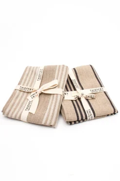 Thieffry Belgian Linen Dishtowels, Black Stripe & Natural, Set of 2