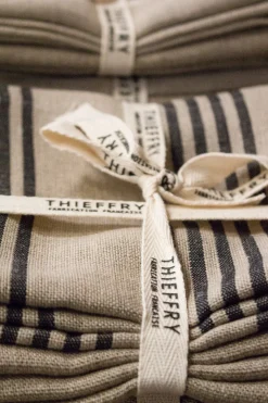 Thieffry Belgian Linen Dishtowels, Black Stripe & Natural, Set of 2